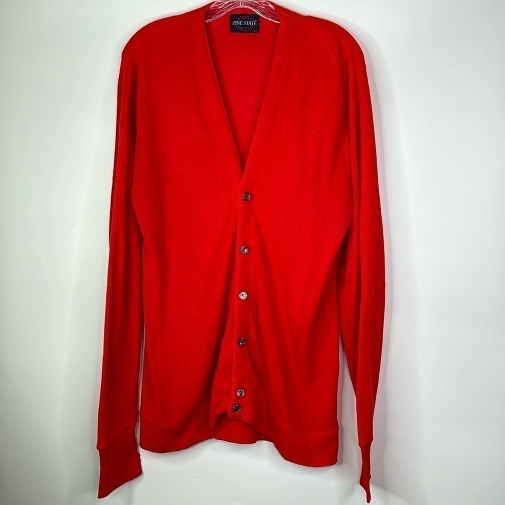 Vintage Pine State Red V-neck Grandpa Cardigan Sweater Size Large USA